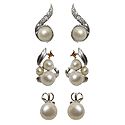 3 Pairs of Metal Stud Earrings with White Bead