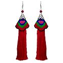 Embroidered Red Silk Thread Earrings