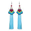 Embroidered Light Blue Silk Thread Earrings