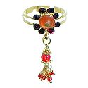 Saffron and Maroon Stone Studdd Adjustable Ring with Beaded Jhalar
