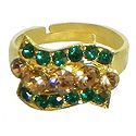 Green and Brown Stone Studded Adjustable Ring