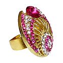 Magenta and White Stone Studded Adjustable Ring
