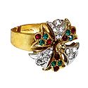 Green, Red, White Stone Studded Adjustable Ring