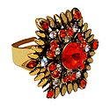 Saffron and White Stone Studded Adjustable Ring