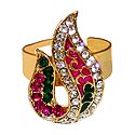 Pink, Green, White Stone Studded Adjustable Ring