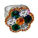 Green, White, Saffron Stone Studded Adjustable Ring