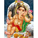 Young Ganesha Sitting in Front of Shivalinga