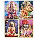 Ganesha, Hanuman, Ramakrishnadev and Shirdi Sai Baba - Set of 4 Unframed Posters
