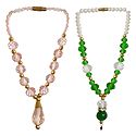 Set of 2 Pink and Green Beaded Small Garlands for Deity