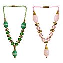 Set of 2 Pink and Green Beaded Small Garlands for Deity