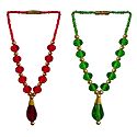 Set of 2 Red and Green Beaded Small Garlands for Deity