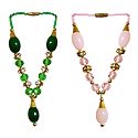 Set of 2 Pink and Green Beaded Small Garlands for Deity