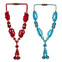 Set of 2 Red and Blue Beaded Small Garlands for Deity