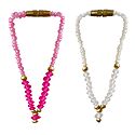 Set of 2 Magenta and White Beaded Small Garlands for Deity