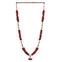 Dark Red Satin Ribbon with Golden Thread Bead Garland