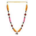 Dark Saffron and Light Pink Satin Ribbon with Red Thread Bead Garland