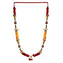 Dark Red and Dark Saffron Satin Ribbon with Red Thread Bead Garland