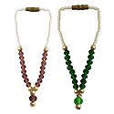 Set of 2 Brown and Green Beaded Small Garlands for Deity