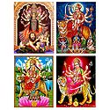 Durga, Bhagawati, Vaishno Devi - Set of 4 Posters