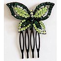 Dark Green and Light Green Crystal Studded Butterfly Hair Comb