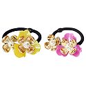 Set of 2 Acrylic Flowers on Elastic Hair Band for Ponytail Holder