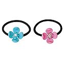 Set of 2 Blue and Pink Acrylic Flowers on Elastic Hair Band for Ponytail Holder
