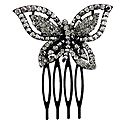 Grey Crystal Studded Butterfly Black Hair Comb