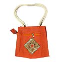 Saffron Appliqued Bag with Two Open Pockets and Two Zipped Pockets