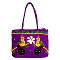 Bird Applique on Shoulder Bag with Two Zipped Pocket