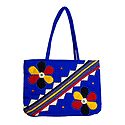 Flower Applique on Shoulder Bag with Two Zipped Pocket