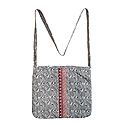 Black Print on White Cotton Shoulder Bag with One Zip Pocket