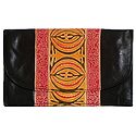 Embossed Leather Clutch Purse with One Open Pocket and Two Zipped Pockets