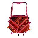 Mirrorwork and Embroidered Multicolor Cotton Bag with Two Zipped Pocket