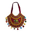 Embroidered and Mirrorwork on Cotton Shoulder Bag with One Zipped Pocket