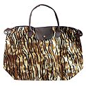 Foldable Yellow and Brown Tiger Skin Printed Rexine Bag