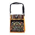 Kantha Embroidered Green with White Weaved Cotton Bag with 2 Zipped Pockets