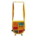 Mirrorwork and Embroidered Multicolor Cotton Bag with One Zipped Pocket