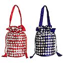 Set of 2 Sequined Fashionable Silk Potli Bags