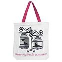 Caged Birds Print on White Shopping Bag
