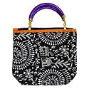Tribal Print on Black Cotton Bag with One Zipped Pocket