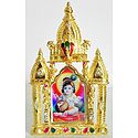 Bal Gopal on Stone Studded and Golden Carved Metal Frame