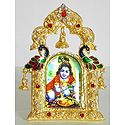 Bal Gopal on Stone Studded and Golden Carved Metal Frame