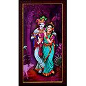 Radha Learning Flute from Krishna - Wall Hanging