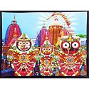 Jagannath, Balaram, Subhadra in Front of Puri Temple - Wall Hanging