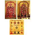 Lord Venkateshwara and Sampurna Vastuyantram - Set of 3 Golden Metallic Paper Poster