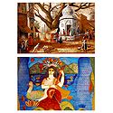 Saraswati and Village Temple - Set of 2 Small Posters