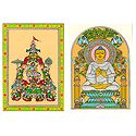Lord Krishna with Gopinis and Lord Buddha - 2 Patachitra Posters - Unframed
