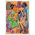 Tribal Family - Kalighat Painting