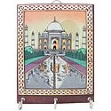 Gemstone Crush Tajmahal on Wooden Key Rack with Three Hooks - Wall Hanging