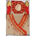 Bengal Ethnic Dress - Embroidered Cotton Beige Kurta and Dhoti with Shoes